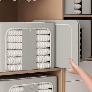 High Quality Clothing Stackable <b>Storage</b> Bag <b>Bins</b> 2 Windows Home Closet Organizer Steel Frame Folding <b>Storage</b> Box - Product Image 4