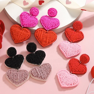Pendientes de Corazón Hechos a Mano con Cuentas Rojas de Moda para el Día de San Valentín, Imitación de Perla, Piedra Natural, Plástico para Mujer, Regalo - Product Image 6