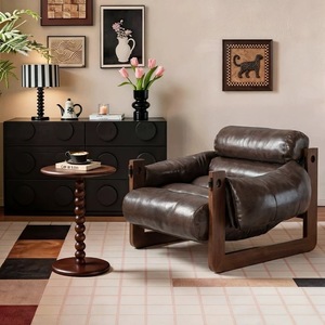 Fauteuil individuel style mi-siècle pour salon, balcon, chaise longue inclinable, rustique, en bois massif, style médiéval, décontracté - Product Image 1