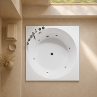 Baignoire carrée en acrylique avec bassin intérieur rond, encastrable, avec fonction massage, robinet sur le dessus et jets latéraux, 51 pouces