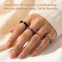 Anneau extensible en pierres précieuses naturelles, perles rondes de 4-6 mm, accent doré, obsidienne, améthyste, œil de tigre, 12+ pierres, taille unique, empilable, OEM