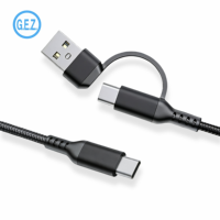 Kabel 2-in-1 Tipe-C Tipe-C Berbahan Nilon Kepang dan Paduan Aluminium 5A Pengisian Cepat Transfer Data untuk Ponsel IOS/Android dan Drive Eksternal