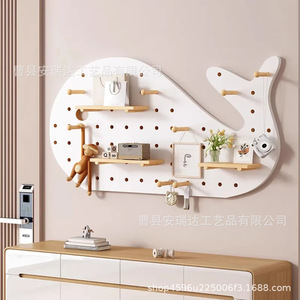 Green Bear Shape Wooden Pegboard Wall Mounted Storage <b>Rack</b> With <b>Shelves</b> For Entryway Decor And Display - Product Image 3
