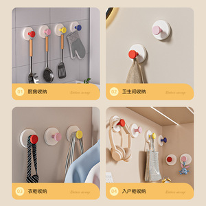 Dopamine Contrast Round Button Hook Self Adhesive <b>Wall</b> Mounted Plastic Removable Single Tier Bathroom Kitchen <b>Key</b> <b>Holder</b> - Product Image 4