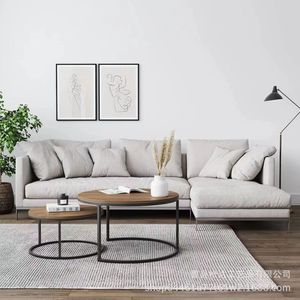 Round coffee <b>table</b>, simple retro style, mother and child round coffee <b>table</b>, wrought iron coffee <b>table</b>, household telescopic - Product Image 3