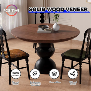 Mesa de Comedor Redonda de Madera Maciza Vintage, Mesa de Comedor Redonda Pequeña de Diseño de Estilo Antiguo, Color Nogal, para el Hogar, para el 2017 - Product Image 2