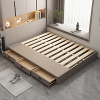 Vintage-Stil Massivholz-Leder-Doppelbett 1,8 Meter - Amerikanisches Luxusbett mit französischem Retro-Stil und weich gepolstertem Kopfteil