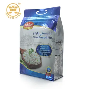 Bolsas de arroz de harina seca de plástico Flexible, embalaje de alimentos, fondo plano, 5kg, fabricante de China