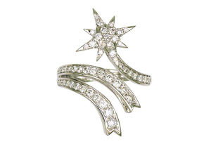 Anillo de Oro Sólido de 18K con Diseño de Estrella Cometa, Completamente Adornado con Diamantes, Diseño Abierto Elegante para Mujer, Joyería Fina - Product Image 1
