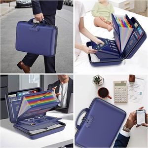 YHX Portable Home Travel Safe Storage Important Documents Laptop Fireproof Lock Blue Expanding Wallet Document <b>Box</b> 13 <b>File</b> - Product Image 6