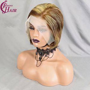 FH Pas Cher Prix Pixie Perruque Courte Piano Highlight Brésilien Cheveux Humains Transparent 13x4 Dentelle Frontale Perruque - Product Image 1