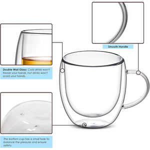 Vaso de Vidrio Borosilicato de Doble Pared Transparente de 250 ml con Asa, Aislado, Resistente al Calor, Apto para Lavavajillas, Libre de BPA, Diseño Moderno para <span class=keywords><strong>Latte</strong></span> - Product Image 2