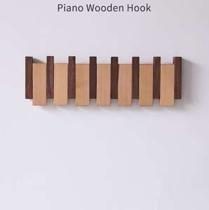 ชั้นวางเปียโนไม้ทึบที่แขวนหมวกเสื้อโค้ทแบบทำมือติดผนังที่แขวนกระเป๋าเป้สะพายหลังที่วางแบบพับลงที่แขวนรูปกุญแจเปียโน - Product Image 2