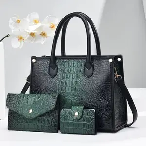 3 pieces set Crocodile pattern large capacity purses and handbags wholesale cheap price