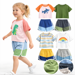Ensembles de vêtements en coton pour bébés, hauts à manches courtes avec shorts, motifs à carreaux et nœuds de dinosaure, tenues d'été pour tout-petits filles et garçons - Product Image 5