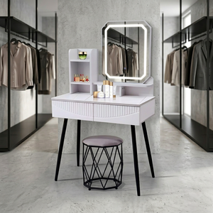Modern <b>Makeup</b> <b>Vanity</b> Table with Lighted Mirror Storage Desk for Bedroom Furniture - Product Image 3