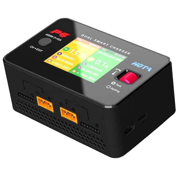 HOTA P6 DC 600W 300Wx2 15Ax2 T240 AC240W Dual Channel Smart Balance Charger for Lipo LiIon NiMH Battery RC Drone Car Boat DIY