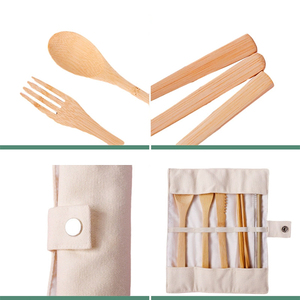 Juego de Cubiertos de Bambú Personalizable con Logotipo/Bolsa de Viaje, Cuchara, Tenedor, Palillos y Pajita de Alta Calidad, con Estuche - Product Image 4