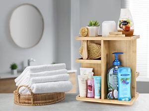 Organizzatore per Trucchi in Bambù, Porta Cosmetici Girevole in <span class=keywords><strong>Legno</strong></span>, Vassoi e Contenitori per Bagno, Espositori - Product Image 5