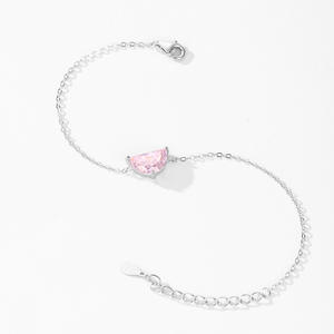 Pulsera de Cadena de Plata de Ley S925 con Zirconia Rosa en Forma de Media Luna para Mujer, Joyería Romántica y Elegante, Regalo Personalizable, Versión en Cobre - Product Image 6
