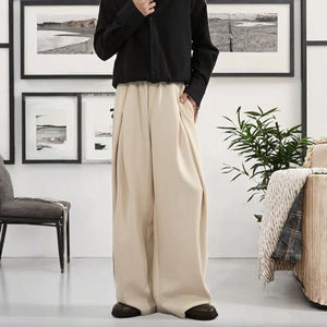 <span class=keywords><strong>Pantaloni</strong></span> <span class=keywords><strong>Classici</strong></span> da Uomo <span class=keywords><strong>in</strong></span> Twill di Poliestere/Cotone di Alta Qualità, Beige, Plissettati, a <span class=keywords><strong>Vita</strong></span> Media, Elastici, Comodi e Casual - Product Image 3