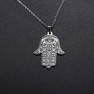 Collier <span class=keywords><strong>pendentif</strong></span> <span class=keywords><strong>main</strong></span> de Hamsa Hamesh, œil porte-bonheur, chaîne de collier ras du cou en acier inoxydable, amulette, bijoux juifs - Product Image 2