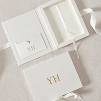 Boîte cadeau en velours 5x7 pouces pour invitations de fête et de mariage, boîte à souvenirs ivoire avec monogramme doré