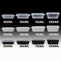 Boîtes alimentaires rectangulaires jetables en plastique à compartiment unique, compatibles micro-ondes, pour plats à emporter, 500-1000 ml, 300 ensembles par carton