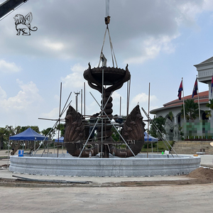 รูปปั้นงูทองแดงขนาดใหญ่ H692ซม. D1240ซม. สำหรับโครงการภาครัฐ พร้อมน้ำพุทองสัมฤทธิ์และสระหินอ่อนธรรมชาติสำหรับภายนอกอาคาร - Product Image 4