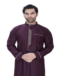 Premium Polyester Viscose Saudi Embroidered <b>Thobe</b>-Breathable Summer Long Sleeve Robe for <b>Men</b> Muslim Traditional Clothing - Product Image 3