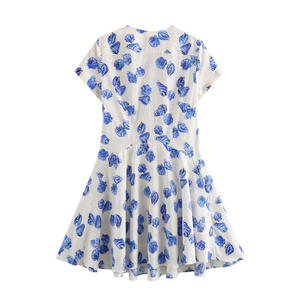 فستان نسائي جديد لفصلي الربيع والصيف بخصر إمبراطوري، مصنوع من البوليستر/القطن المصبوغ، بأكمام قصيرة، تصميم ضيق مع طباعة وتطريز - Product Image 5