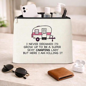 Bolsa de Maquillaje de Lino y Algodón para Camping, Regalos para Campistas, Bolsa de Cosméticos para Mujer, Bolsa de Aseo con Cierre para Viaje - Product Image 3