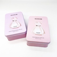 Usine haut de gamme personnalisé simple emballage boîte en fer blanc bouteille de parfum carton orange fleur rectangulaire verre bouteille de parfum violet ensemble