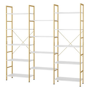 Vekin White Gold Triple <span class=keywords><strong>Wide</strong></span> 5 Tier Large libreria espositore industriale in legno scaffale Organizer - Product Image 5