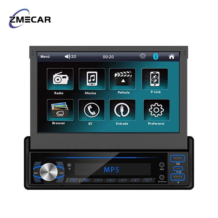 Tek 1 din 7 ''dokunmatik ScreenCar MP5 çalar geri çekilebilir elektronik USB BT FM araba stereo RadioAuto