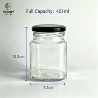 Stoples Kaca Persegi Aman untuk Makanan 320ml Dengan Tutup Ulir Segel Rapat untuk Pengawetan Dapur dan Pengemasan Makanan Ritel