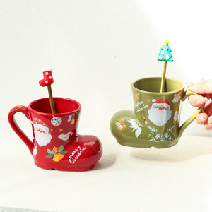 Novelty Christmas <b>Boot</b> Mug Ceramic Coffee Cup Christmas Mug Gift Set with Spoons - Product Image 2