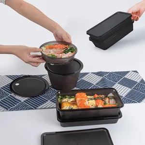 Black Sushi Packing Box Sashimi Sushi High-end Food Container Disposable Picnic Japanese commercial Rectangular Lunch Box