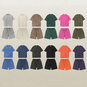 Acid Wash Short Set Custom Vintage Wash Tracksuit Summer Streetwear Matching Set Heavyweight 2 Piece Set Men Custom Logo - Product Image 1