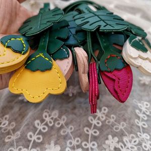 Cute Tropical Monstera Leaf Personalized Pu Flower <b>Bag</b> <b>Charm</b> French Goat Leather Keychain for Gifts - Product Image 3