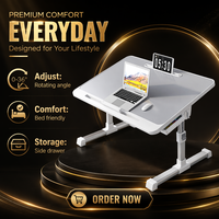 Bureau portable pour ordinateur portable, support réglable en hauteur, table pliante avec tiroir pour le travail, les études, la chambre de dortoir