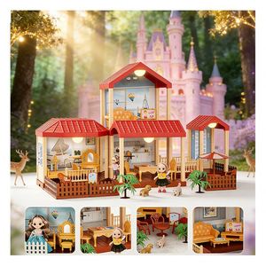 Maison de poupée en plastique pour enfants avec meubles et accessoires, ensemble de jeu créatif pour histoires d'aventure (Maison/Villa) - Product Image 4