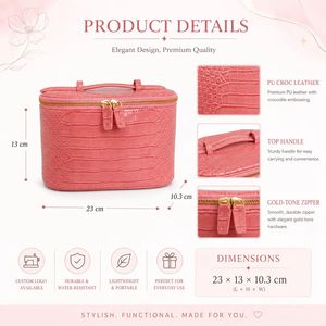 Custom Logo PU Crocodile Pattern Cosmetic Bag Travel <b>Makeup</b> Vanity <b>Case</b> with Handle OEM ODM Wholesale Supplier - Product Image 3