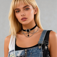 Collar Gargantilla Punk Lolita Negro con Borlas y Cadena para Mujer, Accesorios de Cosplay de Bruja Oscura Gótica, Joyería de Moda para el Cuello