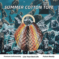 Tas Pantai Wanita Rajut Tali Kapas Motif Permen Warna-Warni Buatan Tangan Summer Hollow, Tanpa Tali, Model Terbuka, Fashionable, Cocok untuk Liburan di Pantai