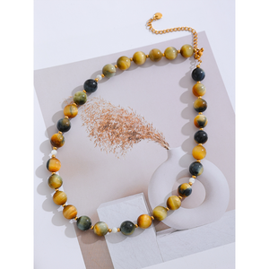 JINYOU 1672 <span class=keywords><strong>Collar</strong></span> de Cadena con Cuentas Redondas de Piedra Natural de Tigre Maillard Joyería Artesanal de Acero Inoxidable Impermeable para Mujer - Product Image 5