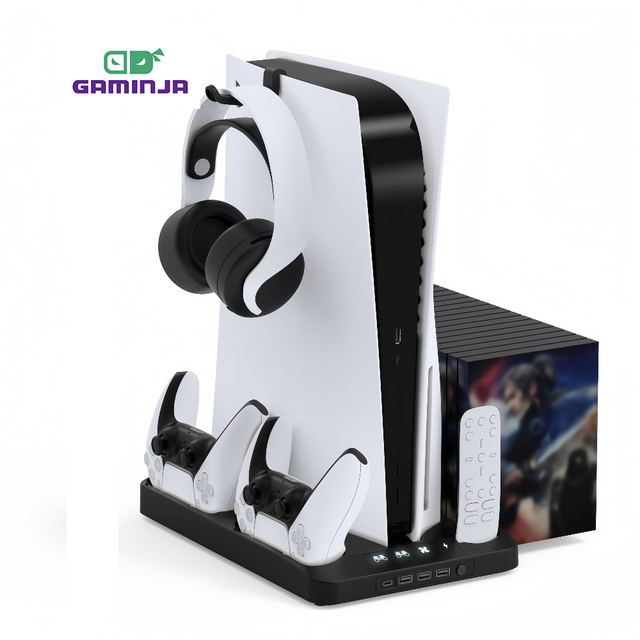 GAMINJA Cooling Stand Charging Stations PS5 Controller Charging Dock Dual Charging Stand USB C Port for PS5 Slim