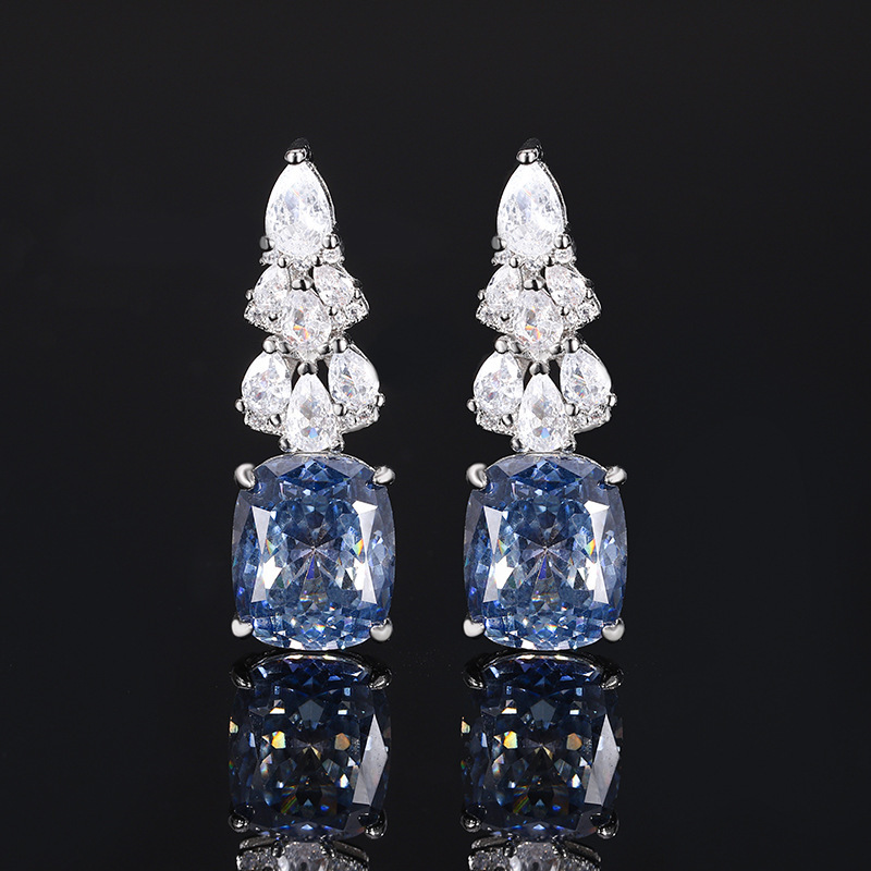 Bird's Nest cut white blue plated ear studs