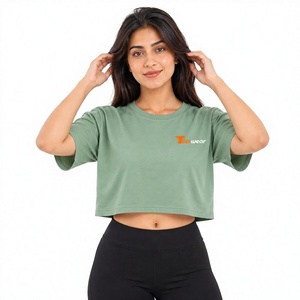 Tiierwear Women <b>Green</b> <b>Crop</b> T-Shirt Crew Neck Short Sleeve Solid Eco-Friendly 100% Cotton Breathable Streetwear Casual Summer <b>Top</b> - Product Image 1