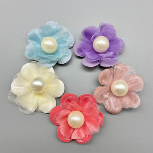 Pinzas para el Cabello con Flores de Perlas Hechas a Mano, Material de Gasa, Accesorios para el Cabello de Uso Diario - Product Image 2